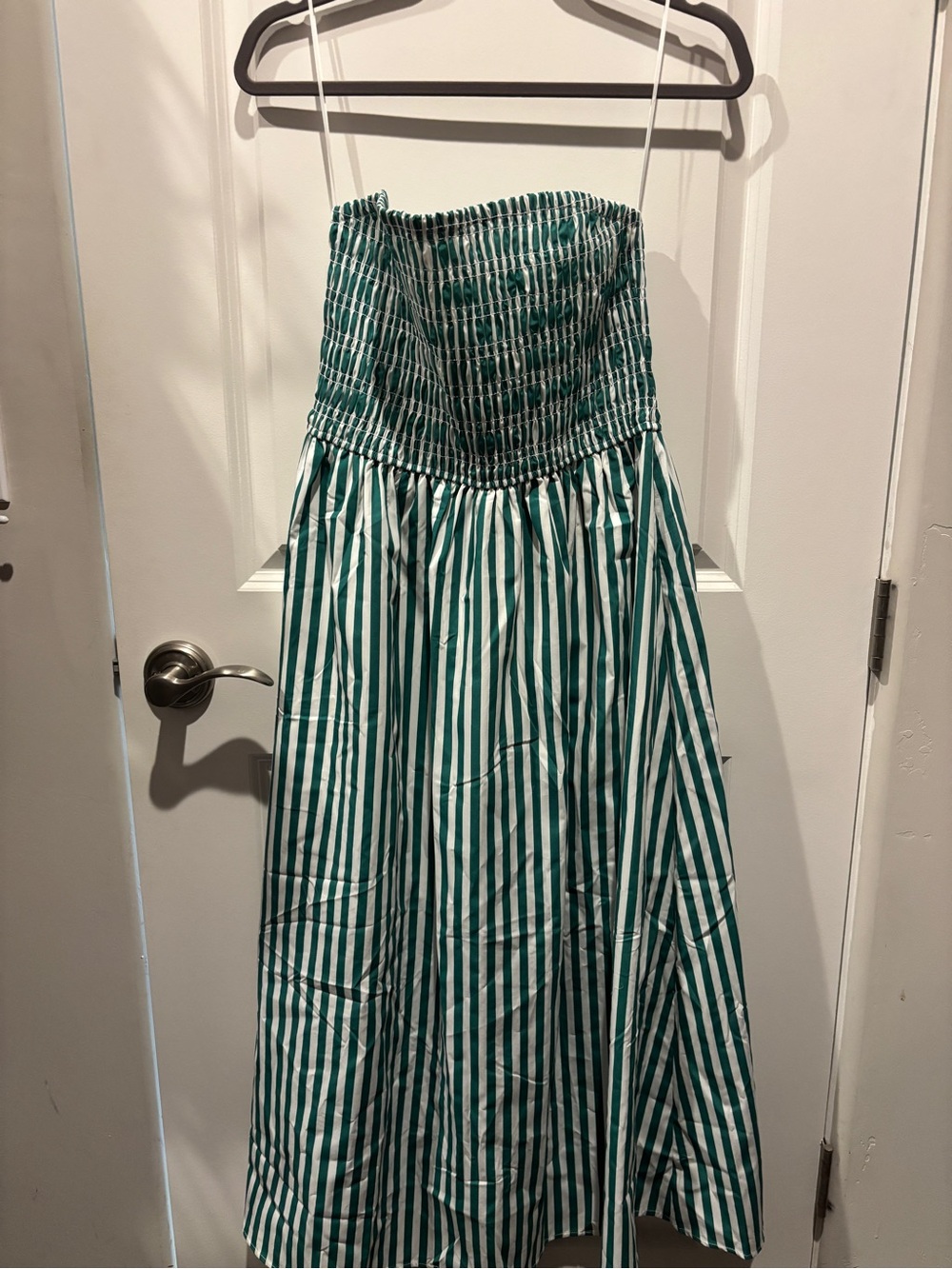 Blu Pepper Green and White Striped Strapless Maxi Dress